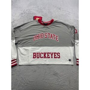 The Wild Collective Ohio State Buckeyes Mesh Crew Boxy Cropped Fleece Womens L